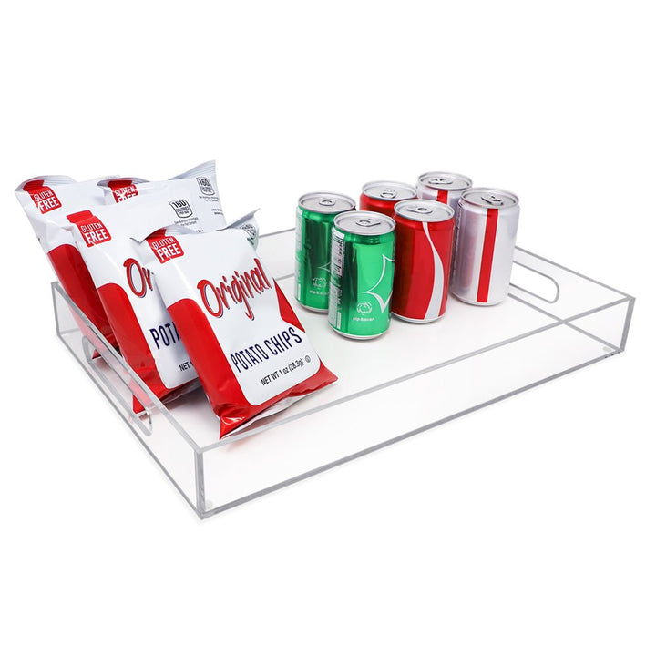 Isaac Jacobs Clear Acrylic Serving Tray with Cutout Handles, Spill-Proof, Stackable Organizer, Space-Saver, Food &amp; Drinks Server, Indoors/Outdoors, Lucite Storage Décor &amp; More