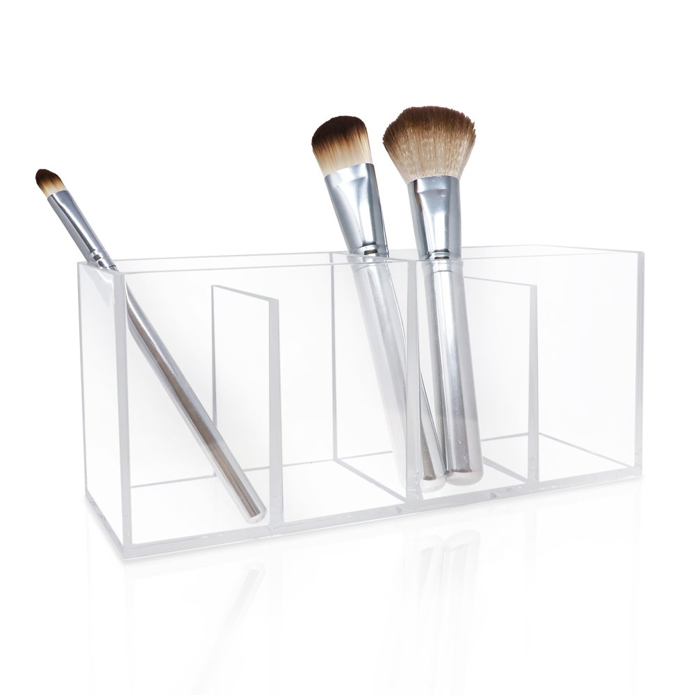 Isaac Jacobs 4-Compartment Clear Acrylic Organizer- Makeup Brush Holder- Storage Solution- Office, Bathroom, Kitchen Supplies and More