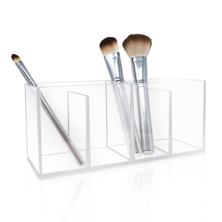 Isaac Jacobs 4-Compartment Clear Acrylic Organizer- Makeup Brush Holder- Storage Solution- Office, Bathroom, Kitchen Supplies and More