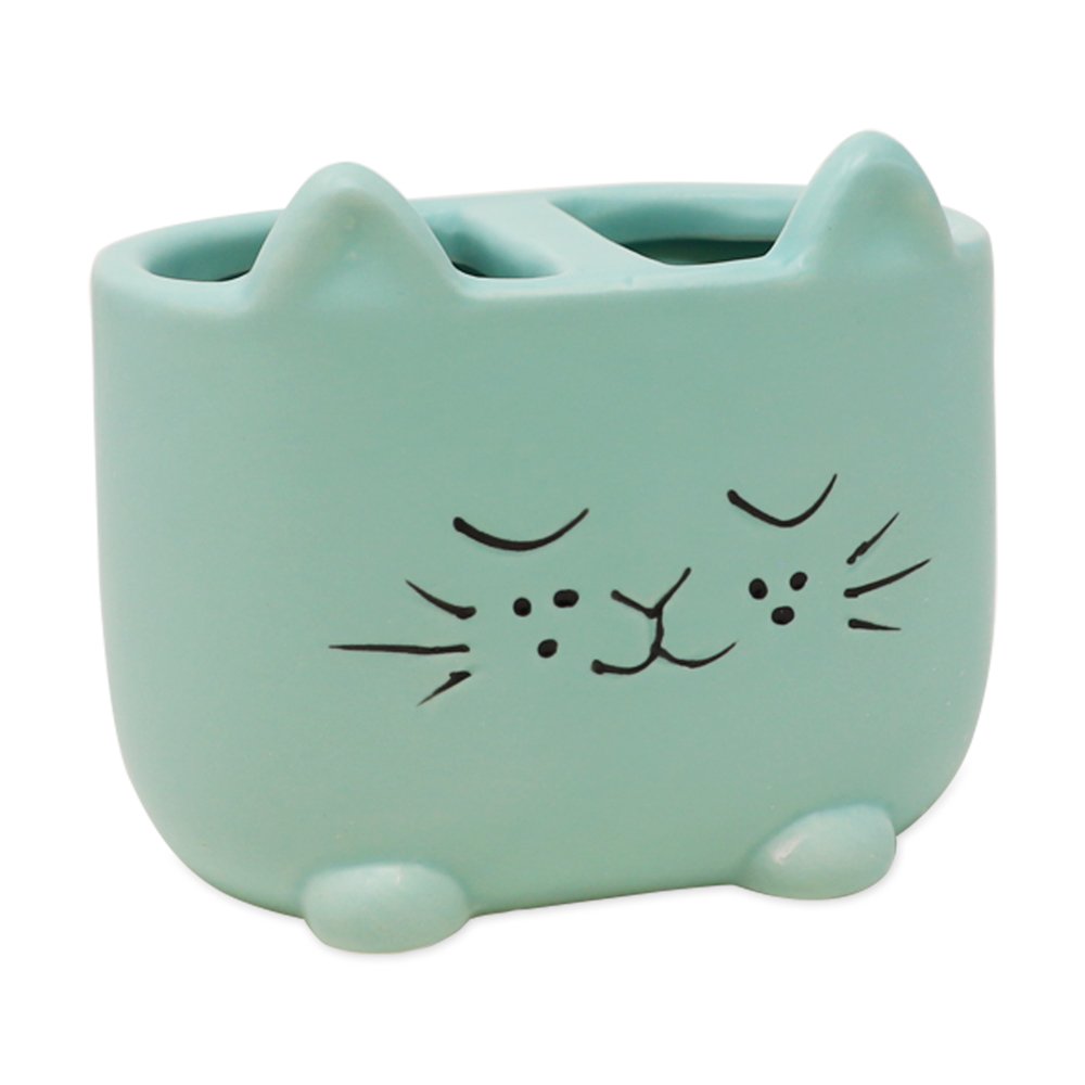Isaac Jacobs Ceramic Cat Makeup Brush Holder, Multi-Purpose Organizer. Bathroom, Kitchen, Bedroom, Office Décor