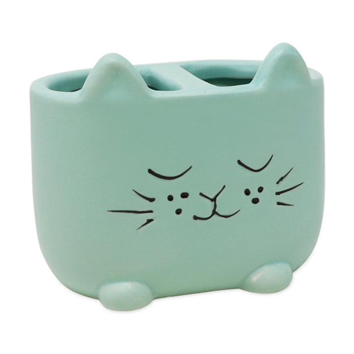 Isaac Jacobs Ceramic Cat Makeup Brush Holder, Multi-Purpose Organizer. Bathroom, Kitchen, Bedroom, Office Décor