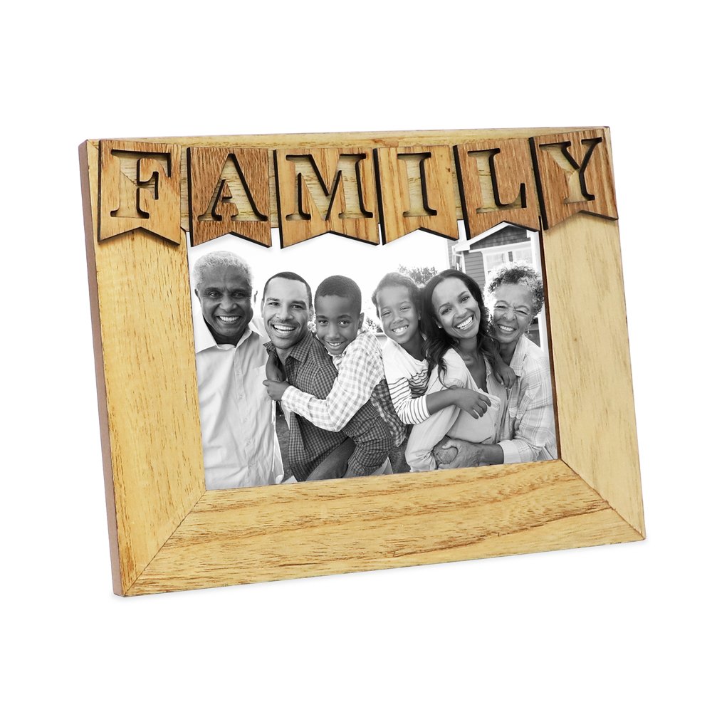 Isaac Jacobs Wood Sentiments “Family” Picture Frame, 4x6 inch, Photo Gift for Holiday, Display on Tabletop, Desk
