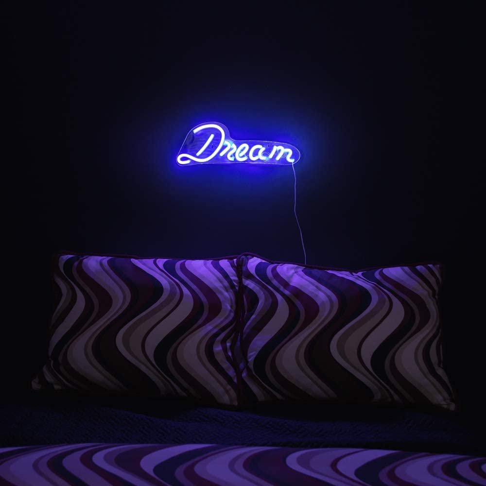 Isaac Jacobs 17" by 6" inch LED Neon Blue “Dream” Wall Sign for Cool Light, Wall Art, Bedroom Decorations, Home Accessories, Party, and Holiday Decor: Powered by USB Wire (Dream)