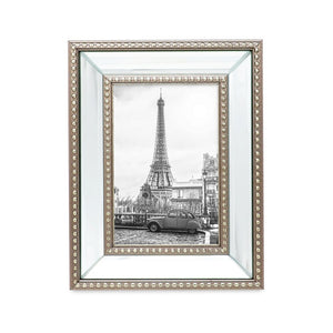 Isaac Jacobs Mirror Bead Picture Frame - Classic Mirrored Frame with Dotted Border Made for Wall Display, Tabletop, Photo Gallery and Wall Art