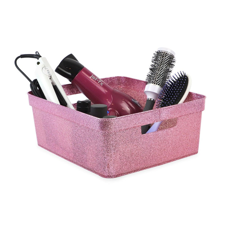 Isaac Jacobs Medium Glitter Storage Bin (14” x 11.5” x 5.5”) Set w/Cut-Out Handles, Plastic Organizer, Multi-Functional, Home Storage Solution, Kids Playroom, Bedroom, Closet