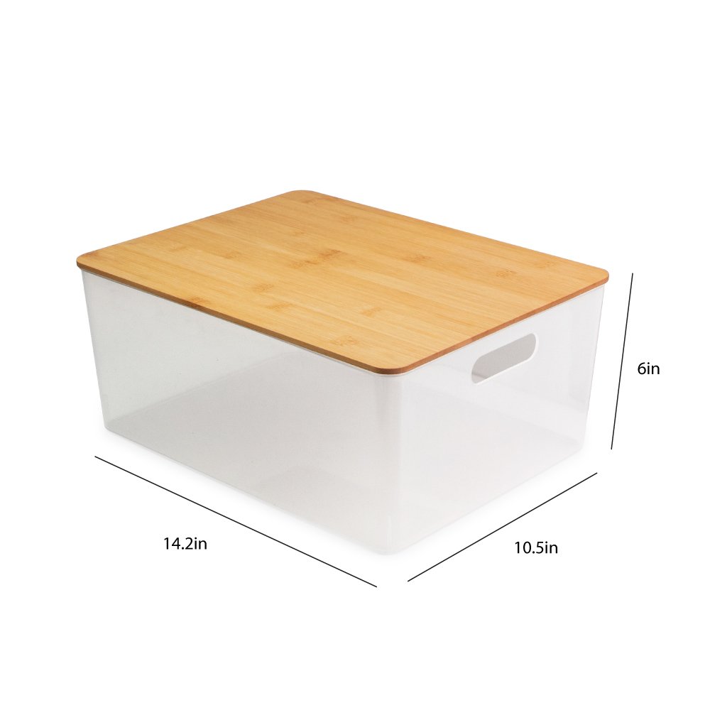 Isaac Jacobs 2-Pack Storage Bin Set w/ Cut-Out Handles and Bamboo Lid, Plastic Organizers for Home, Pantry, Kitchen, Closet, Office, Home Décor, BPA Free, Food Safe
