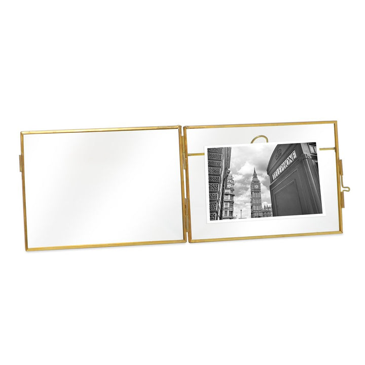 Isaac Jacobs (2-Pack) Vintage Style Brass and Glass, Metal Floating Picture Frame with Locket Closure, for Photos, Art, &amp; More, Tabletop Display