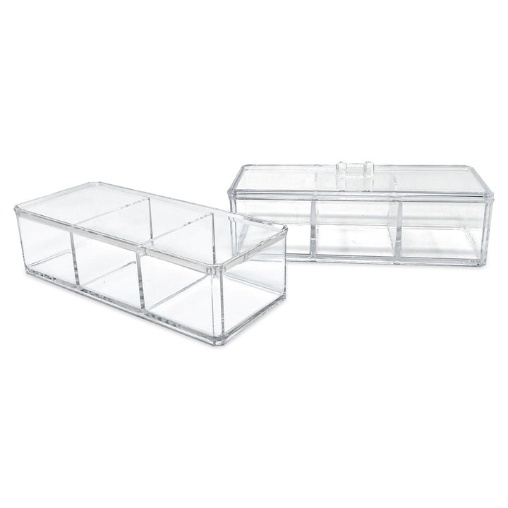 Isaac Jacobs 3-Compartment Clear Acrylic Rectangular Stackable Organizer with Lid, Multi-Sectional Drawer Tray, Storage Solution for Makeup, Craft Supplies, for Bathroom, Kitchen, Office