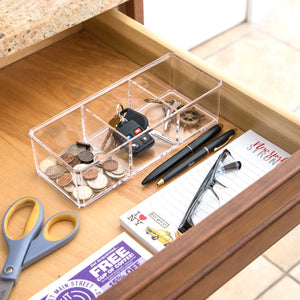 Isaac Jacobs Clear Acrylic 3-Section Organizer- Three Compartment Drawer Tray and Storage Solution for Office, Bathroom, Kitchen, Supplies, and More