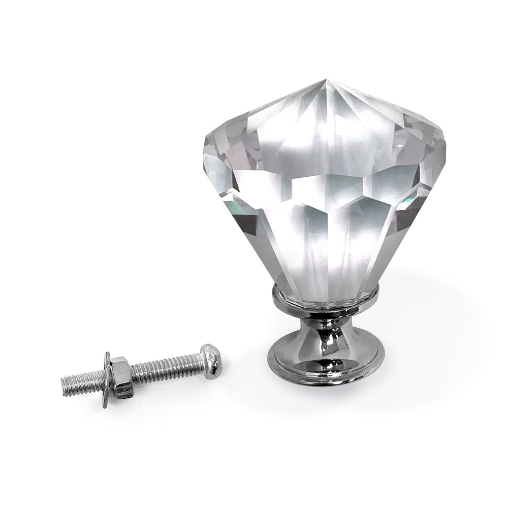 Isaac Jacobs Diamond Shape (53 MM) Crystal Knobs Set, Cabinet Knobs with Screws, Drawer Pulls, Glass, for Dresser, Bathroom, Bedroom, Kitchen, Living Room &amp; More