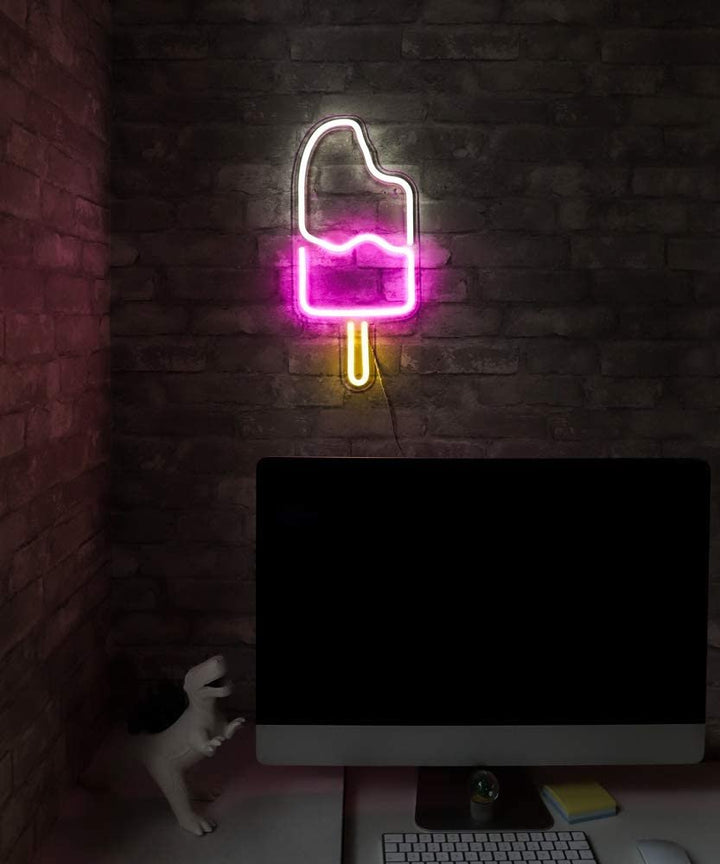 Isaac Jacobs 18” x 8” inch LED Neon ‘White &amp; Pink IceCream Popsicle‘ Wall Sign for Cool Light, Wall Art, Bedroom Decorations, Home Accessories, Party, and Holiday Décor: Powered by USB Wire (POPSICLE)