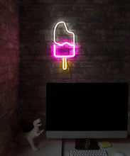 Isaac Jacobs 18” x 8” inch LED Neon ‘White & Pink IceCream Popsicle‘ Wall Sign for Cool Light, Wall Art, Bedroom Decorations, Home Accessories, Party, and Holiday Décor: Powered by USB Wire (POPSICLE)
