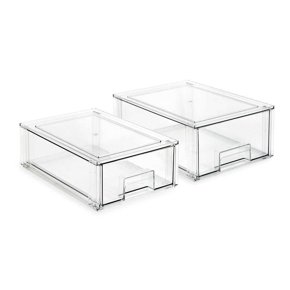 Isaac Jacobs Stackable Organizer Drawer, Clear Plastic Storage Box, Pull-Out Bin, Home, Office, Closet &amp; Shoe Organization, BPA-Free, Food / Fridge / Freezer Safe