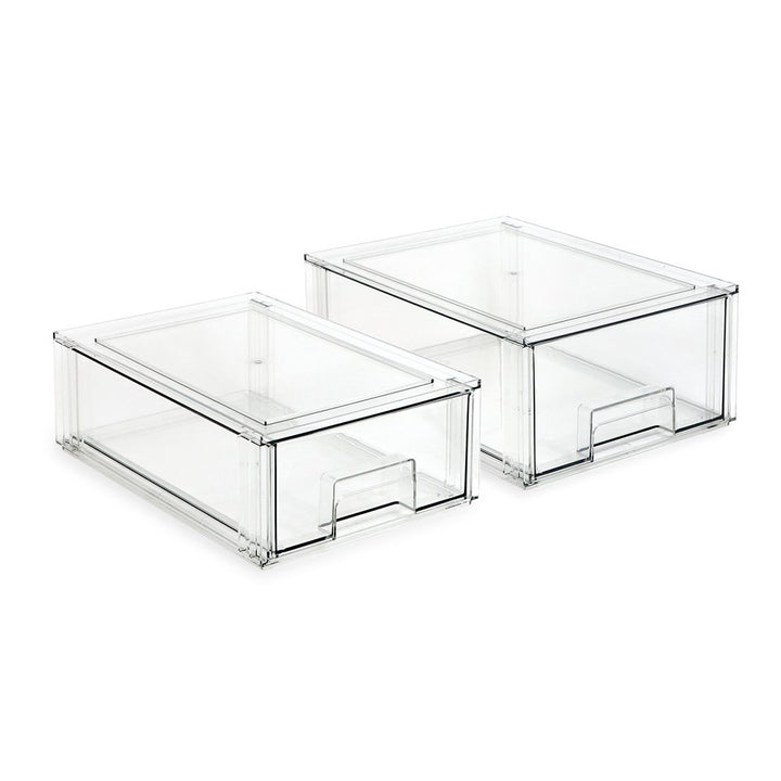 Isaac Jacobs Stackable Organizer Drawer, Clear Plastic Storage Box, Pull-Out Bin, Home, Office, Closet &amp; Shoe Organization, BPA-Free, Food / Fridge / Freezer Safe
