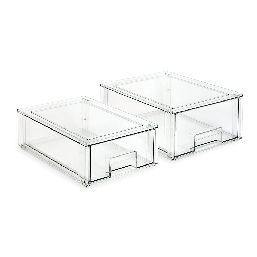 Isaac Jacobs Stackable Organizer Drawer, Clear Plastic Storage Box, Pull-Out Bin, Home, Office, Closet & Shoe Organization, BPA-Free, Food / Fridge / Freezer Safe
