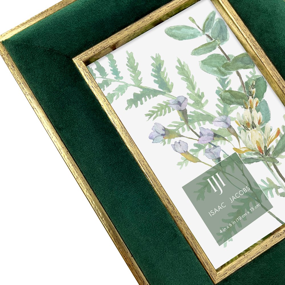 Isaac Jacobs Velvet Picture Frame with Metallic Double Border, Photo Frame, Horizontal &amp; Vertical, Made for Tabletop &amp; Wall Display, for Home and Office
