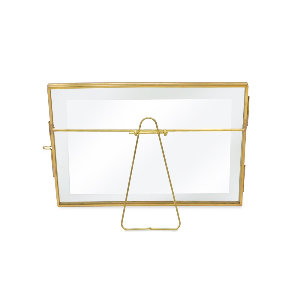 Isaac Jacobs (2-Pack) Vintage Style Brass and Glass, Metal Floating Picture Frame with Locket Closure, for Photos, Art, &amp; More, Tabletop Display
