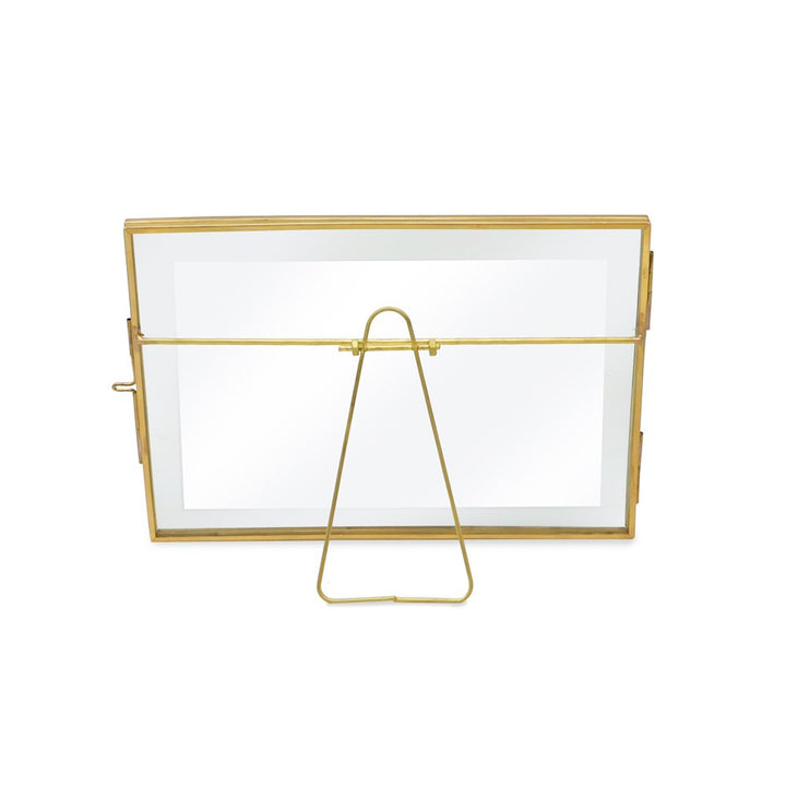 Isaac Jacobs (2-Pack) Vintage Style Brass and Glass, Metal Floating Picture Frame with Locket Closure, for Photos, Art, &amp; More, Tabletop Display