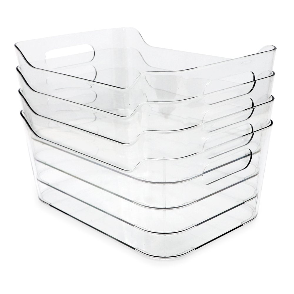 Isaac Jacobs Clear Storage Bins w/Handles, Plastic Box Set, Home, Office, Fridge, Freezer, Kitchen, Pantry Organization Container, BPA-Free/Food Safe