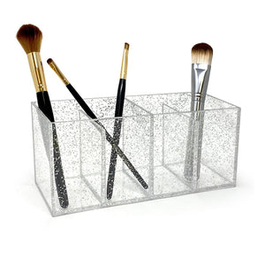 Isaac Jacobs 4-Compartment Clear Acrylic Organizer- Makeup Brush Holder- Storage Solution- Office, Bathroom, Kitchen Supplies and More