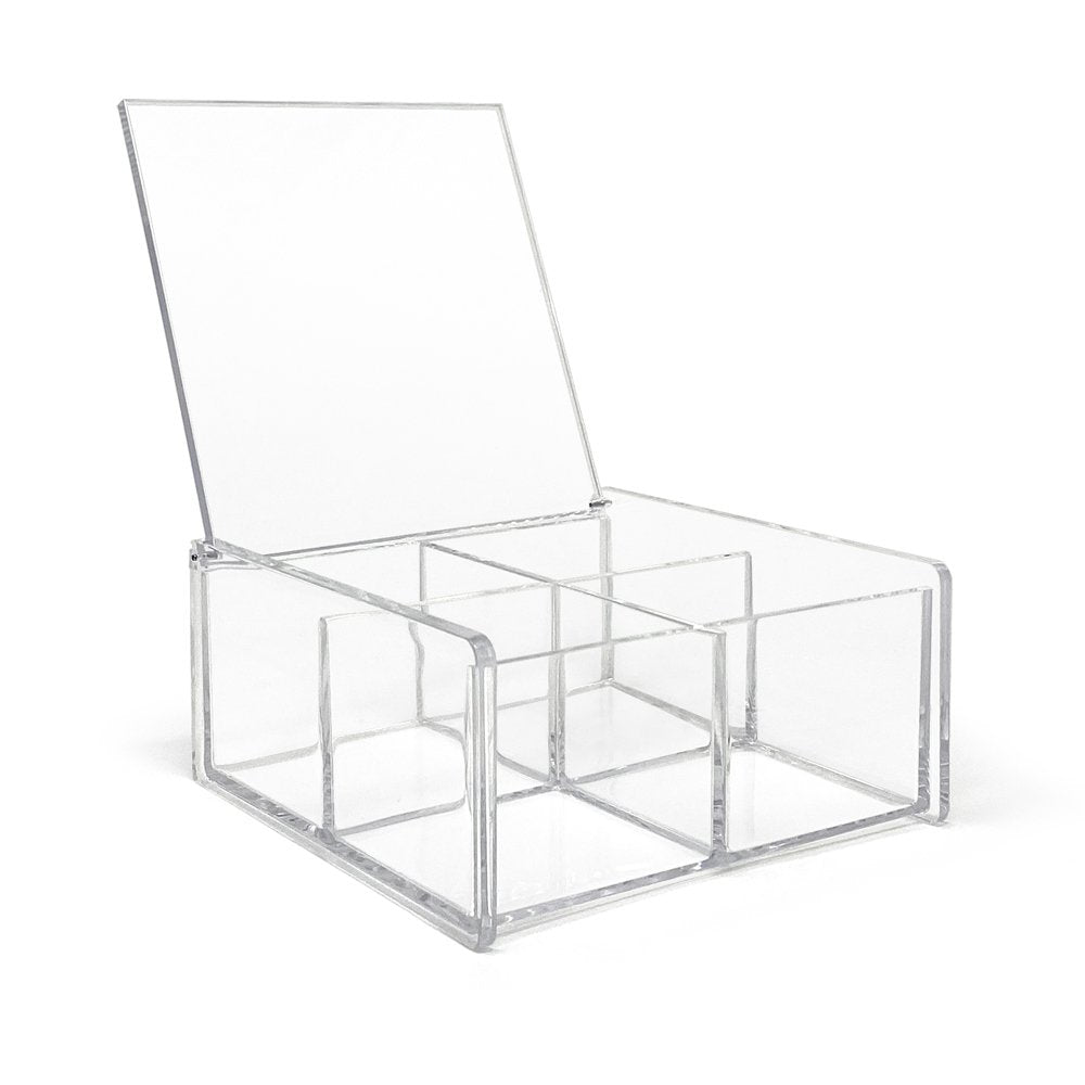 Isaac Jacobs 4-Compartment Square Clear Acrylic Organizer with Lid (5.75" L x 5.75" W x 2.75" H), Multi-Sectional Tray, Stackable, Storage Solution for School, Craft, Office Supplies, Kitchen &amp; More