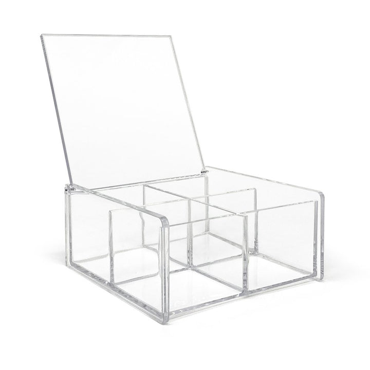 Isaac Jacobs 4-Compartment Square Clear Acrylic Organizer with Lid (5.75" L x 5.75" W x 2.75" H), Multi-Sectional Tray, Stackable, Storage Solution for School, Craft, Office Supplies, Kitchen &amp; More