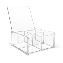 Isaac Jacobs 4-Compartment Square Clear Acrylic Organizer with Lid (5.75" L x 5.75" W x 2.75" H), Multi-Sectional Tray, Stackable, Storage Solution for School, Craft, Office Supplies, Kitchen & More