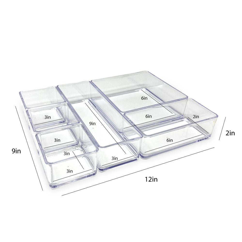 Isaac Jacobs 6-Tray Clear Acrylic Organizer Set, (Six Individual Trays), Multi-Purpose, Stackable Storage Solution for Makeup, Crafts, Desk, School, Office Supplies &amp; More, for Bathroom, Kitchen