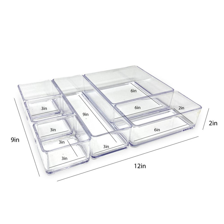 Isaac Jacobs 6-Tray Clear Acrylic Organizer Set, (Six Individual Trays), Multi-Purpose, Stackable Storage Solution for Makeup, Crafts, Desk, School, Office Supplies &amp; More, for Bathroom, Kitchen