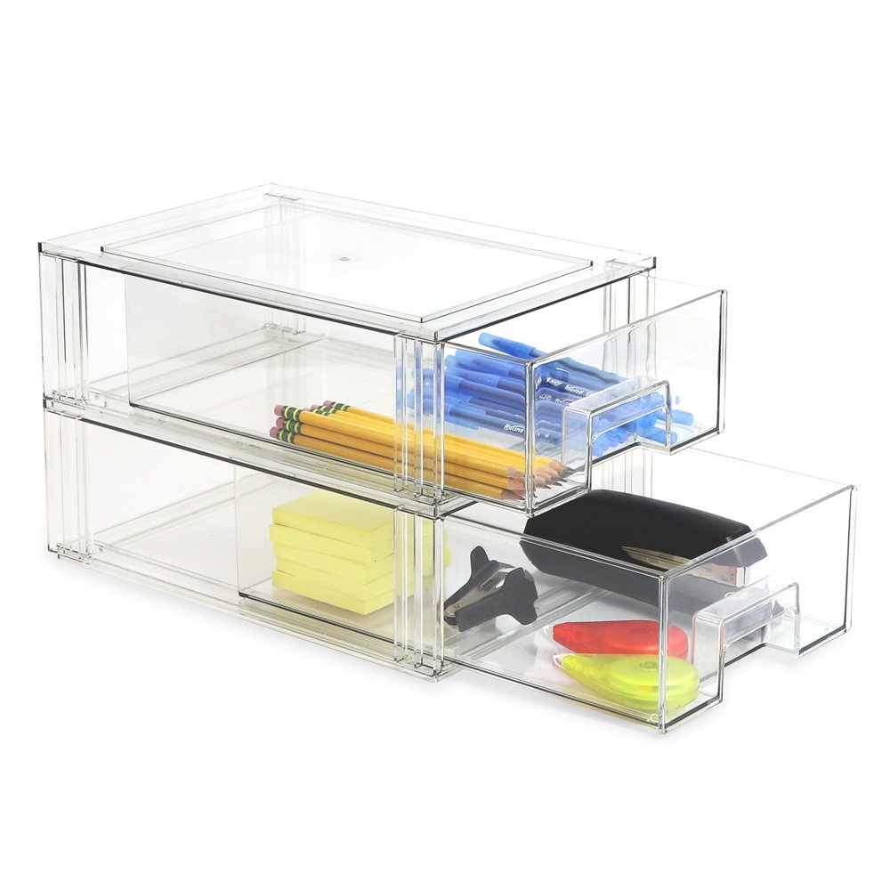 Isaac Jacobs Stackable Organizer Drawer, Clear Plastic Storage Box, Pull-Out Bin, Home, Office, Closet &amp; Shoe Organization, BPA-Free, Food / Fridge / Freezer Safe