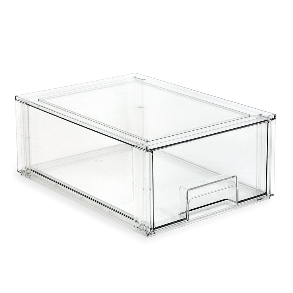 Isaac Jacobs Stackable Organizer Drawer, Clear Plastic Storage Box, Pull-Out Bin, Home, Office, Closet &amp; Shoe Organization, BPA-Free, Food / Fridge / Freezer Safe