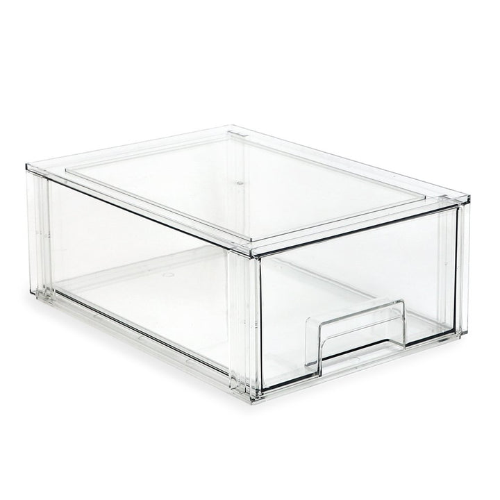 Isaac Jacobs Stackable Organizer Drawer, Clear Plastic Storage Box, Pull-Out Bin, Home, Office, Closet &amp; Shoe Organization, BPA-Free, Food / Fridge / Freezer Safe
