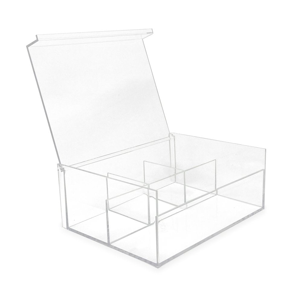 Isaac Jacobs 4-Compartment Clear Acrylic Organizer with Lid (6.7" L x 8.6" W x 3.4" H), Multi-Sectional Tray &amp; Storage Solution for Makeup, School &amp; Office Supplies &amp; More, for Bathroom, Kitchen