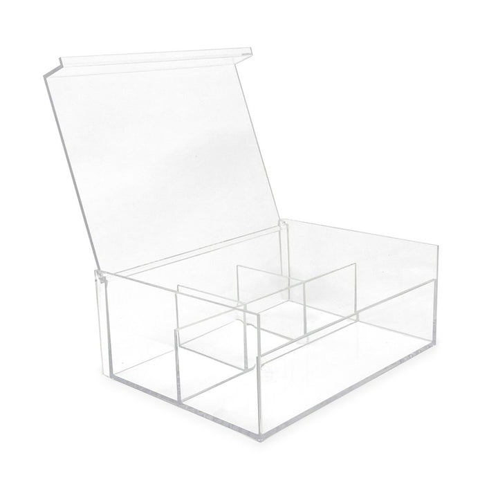 Isaac Jacobs 4-Compartment Clear Acrylic Organizer with Lid (6.7" L x 8.6" W x 3.4" H), Multi-Sectional Tray &amp; Storage Solution for Makeup, School &amp; Office Supplies &amp; More, for Bathroom, Kitchen