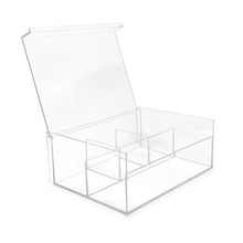 Isaac Jacobs 4-Compartment Clear Acrylic Organizer with Lid (6.7" L x 8.6" W x 3.4" H), Multi-Sectional Tray & Storage Solution for Makeup, School & Office Supplies & More, for Bathroom, Kitchen