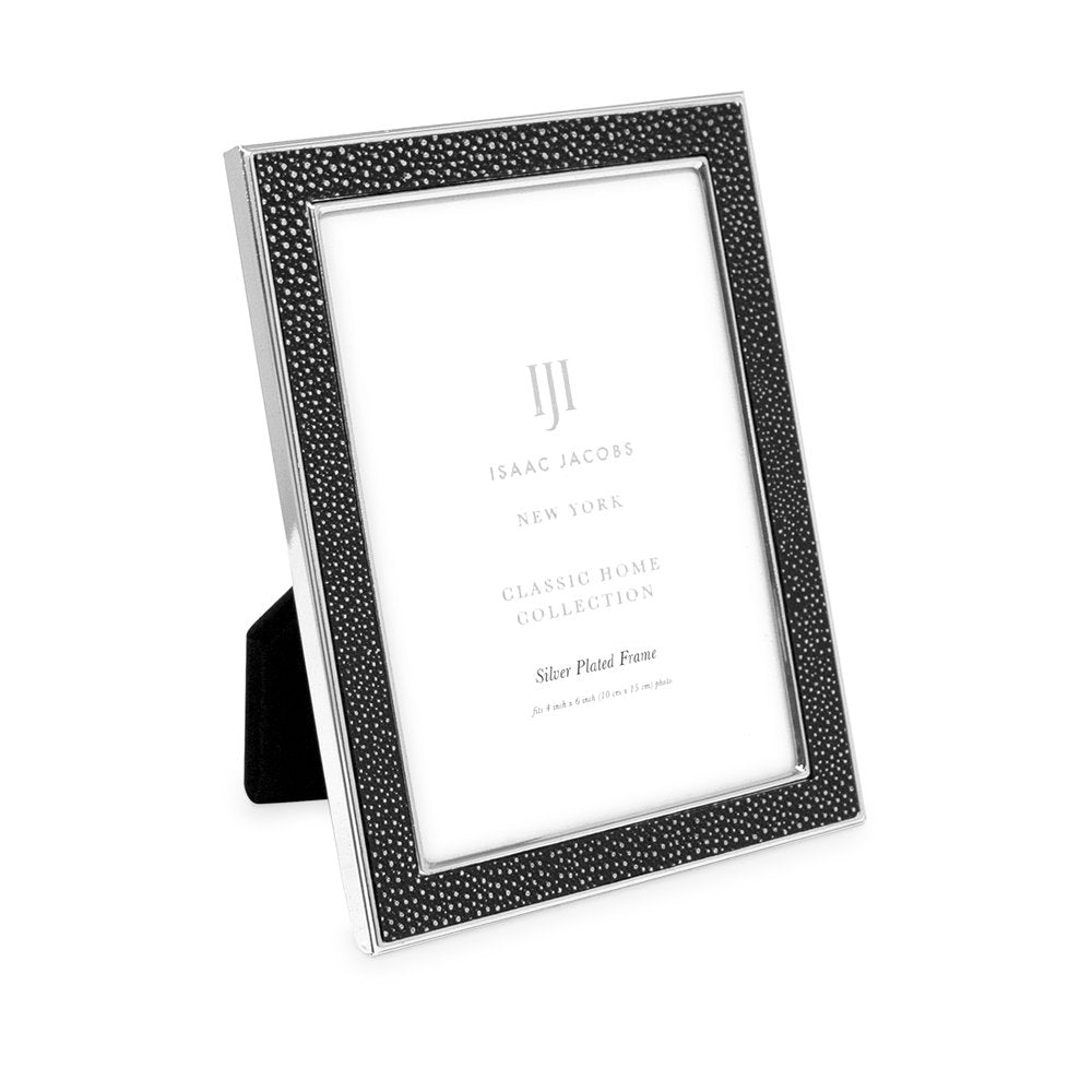 Isaac Jacobs Leather with Metal (Vertical &amp; Horizontal) Picture Frame, Shagreen Border w/ Black Fabric Easel, Wall-Mountable, Made For Tabletop, Photo Gallery