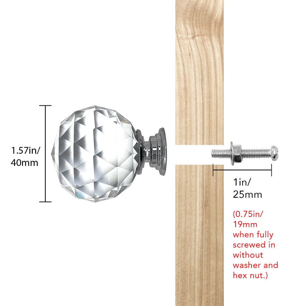 Isaac Jacobs Round Ball Shape (53 MM) Crystal Knobs Set, Cabinet Knobs with Screws, Drawer Pulls, Glass for Dresser, Bathroom, Bedroom, Kitchen, Living Room &amp; More