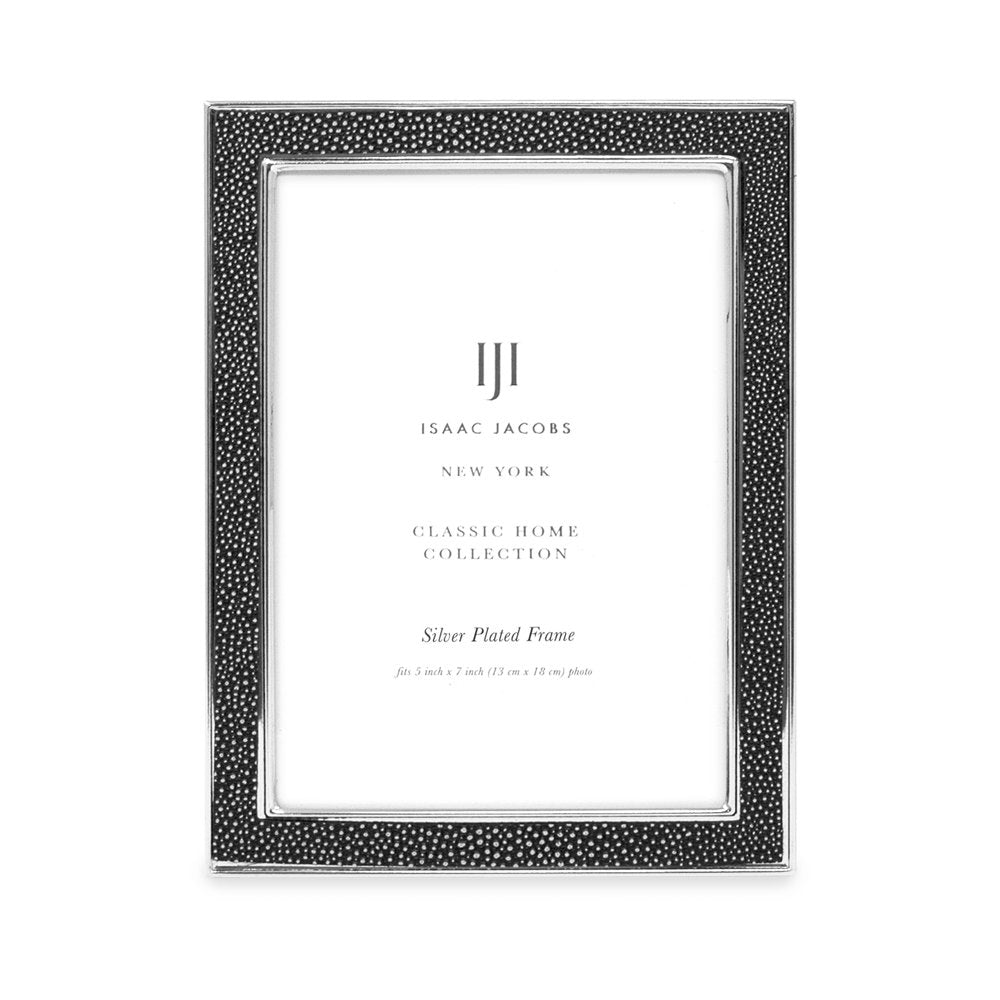 Isaac Jacobs Leather with Metal (Vertical &amp; Horizontal) Picture Frame, Shagreen Border w/ Black Fabric Easel, Wall-Mountable, Made For Tabletop, Photo Gallery