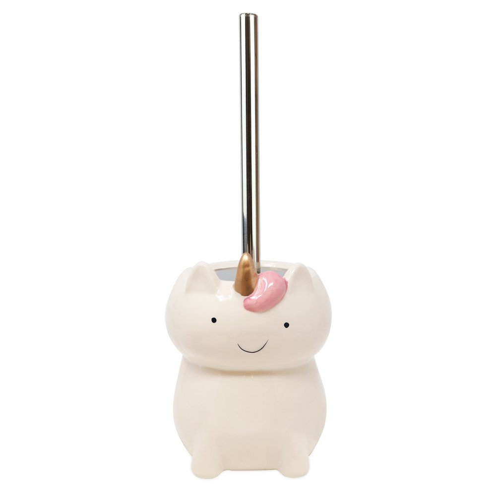 Isaac Jacobs Ceramic Toilet Bowl Brush Holder with Metal Handle - Bathroom Accessory &amp; Cleaning Storage