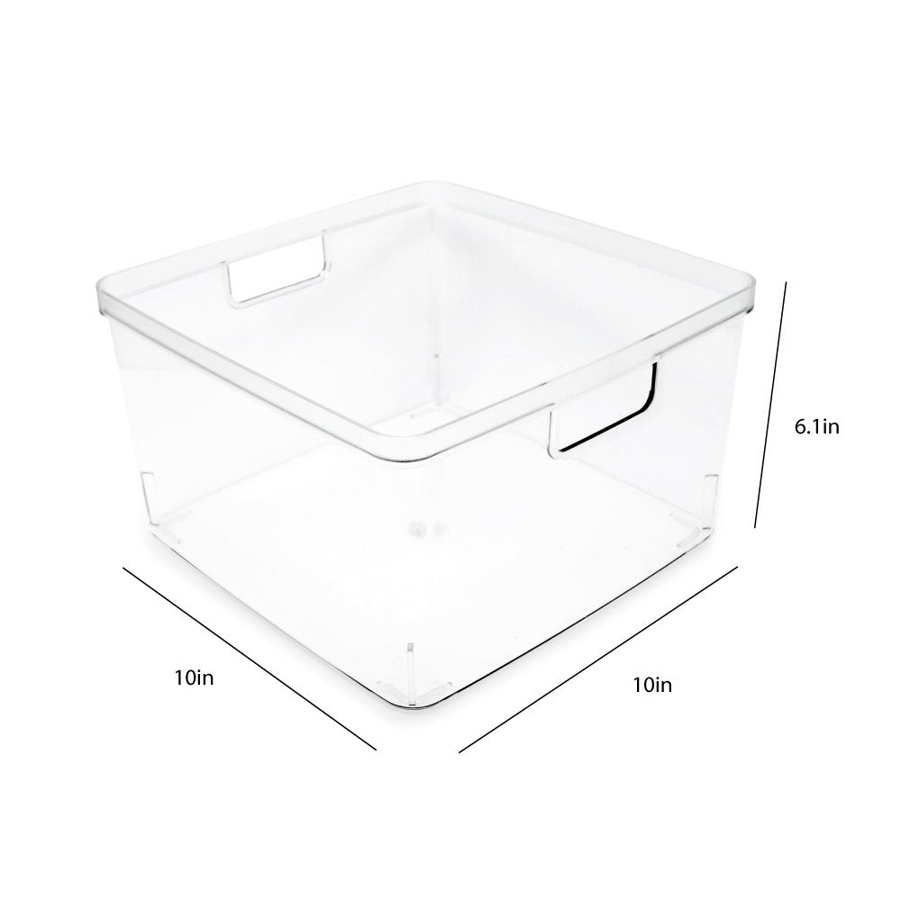 Isaac Jacobs Clear Storage Bins w/Cutout Handles, Plastic Organizer for Home, Office, Kitchen, Fridge/Freezer, Bathroom, BPA Free, Food Safe