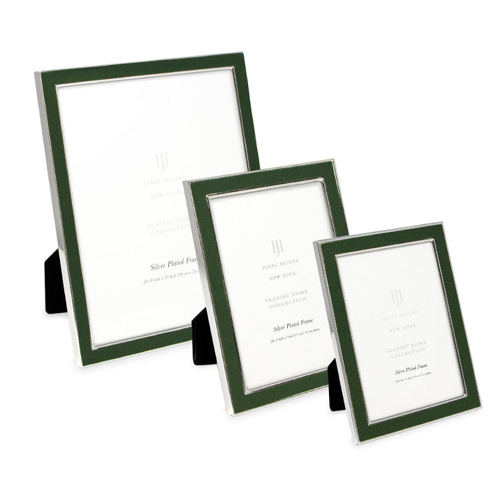 Isaac Jacobs Leather with Metal (Vertical &amp; Horizontal) Picture Frame, Suede Border w/ Black Fabric Easel, Wall-Mountable, Made For Tabletop, Photo Gallery