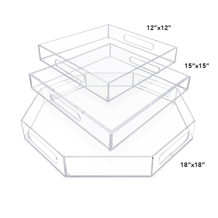 Isaac Jacobs Clear Acrylic Serving Tray with Cutout Handles, Spill-Proof, Stackable Organizer, Space-Saver, Food &amp; Drinks Server, Indoors/Outdoors, Lucite Storage Décor &amp; More