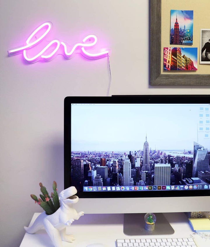 Isaac Jacobs 17.5" x 7" inch LED Neon Pink “Love” Wall Sign for Cool Light, Wall Art, Bedroom Decorations, Home Accessories, Party, and Holiday Decor: Powered by USB Wire (Love)