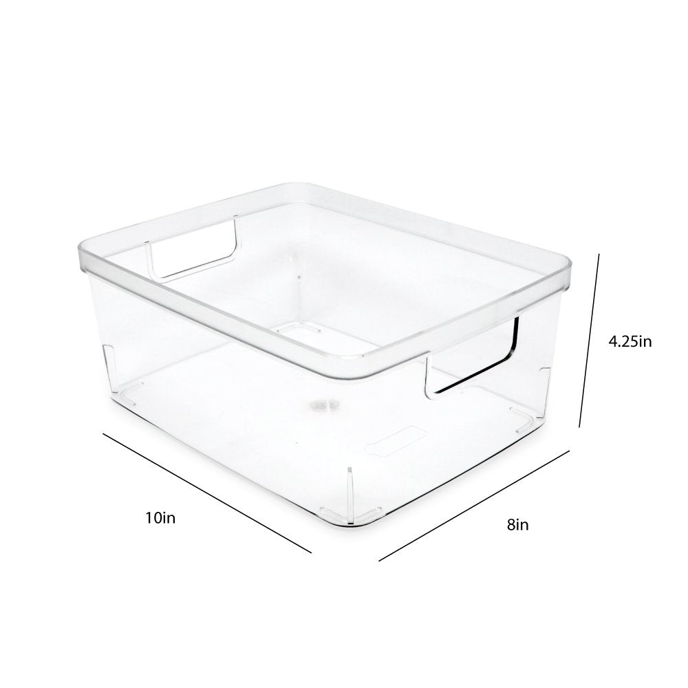Isaac Jacobs Clear Storage Bins w/Cutout Handles, Plastic Organizer for Home, Office, Kitchen, Fridge/Freezer, Bathroom, BPA Free, Food Safe