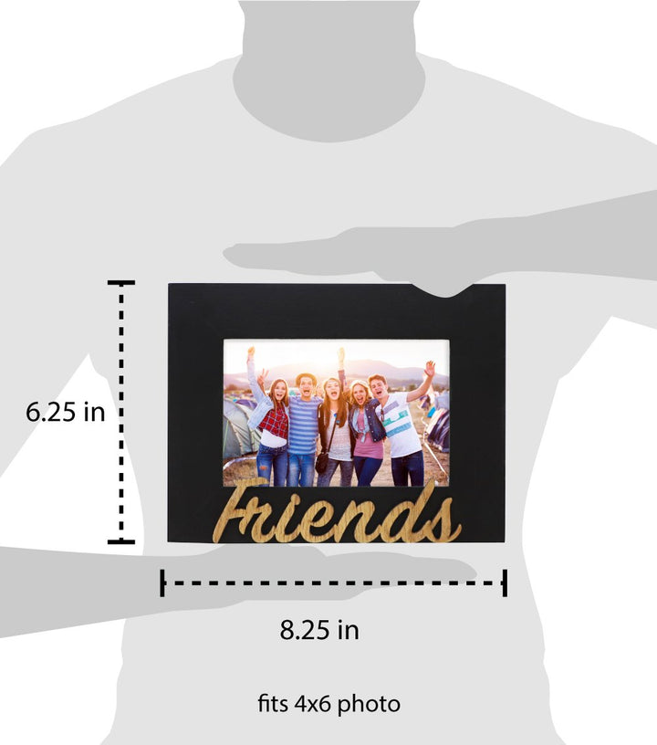 Isaac Jacobs Wood Sentiments “Friends” Picture Frame, Photo Gift for Friend, Display on Tabletop, Desk