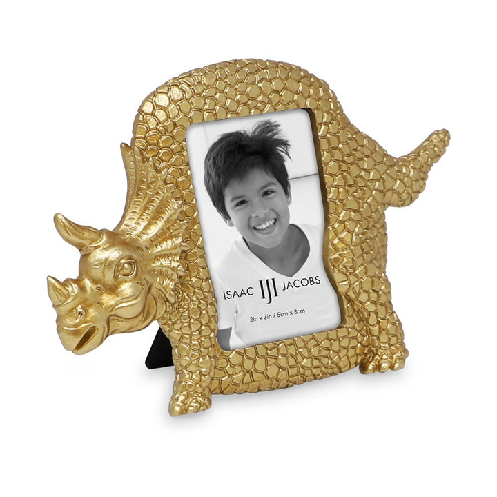 Isaac Jacobs 2” x 3" Resin Dinosaur Picture Frame, Vertical Keepsake Photo Frame with Easel and Hanging Tabs for Tabletop, Desktop &amp; Wall Display