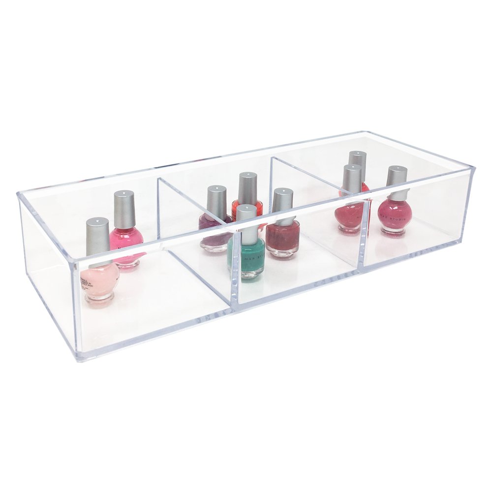 Isaac Jacobs Large 3-Compartment Clear Acrylic Stackable Organizer (12.9" L x 5" W x 2.7" H), Multi-Sectional Tray &amp; Storage Solution for Makeup, Craft Supplies &amp; More, for Bathroom, Kitchen, Office