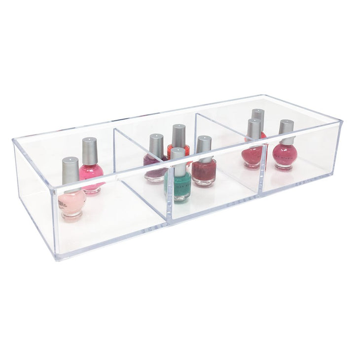 Isaac Jacobs Large 3-Compartment Clear Acrylic Stackable Organizer (12.9" L x 5" W x 2.7" H), Multi-Sectional Tray &amp; Storage Solution for Makeup, Craft Supplies &amp; More, for Bathroom, Kitchen, Office
