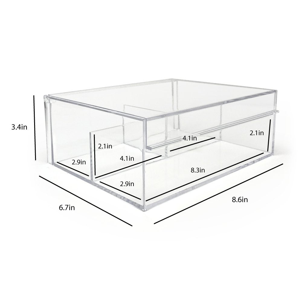 Isaac Jacobs 4-Compartment Clear Acrylic Organizer with Lid (6.7" L x 8.6" W x 3.4" H), Multi-Sectional Tray &amp; Storage Solution for Makeup, School &amp; Office Supplies &amp; More, for Bathroom, Kitchen