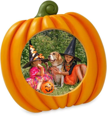 Isaac Jacobs 4x4 Pumpkin-Shaped Picture Frame For Halloween Or Fall Décor, Photo Tabletop & Wall Display Hanging Display